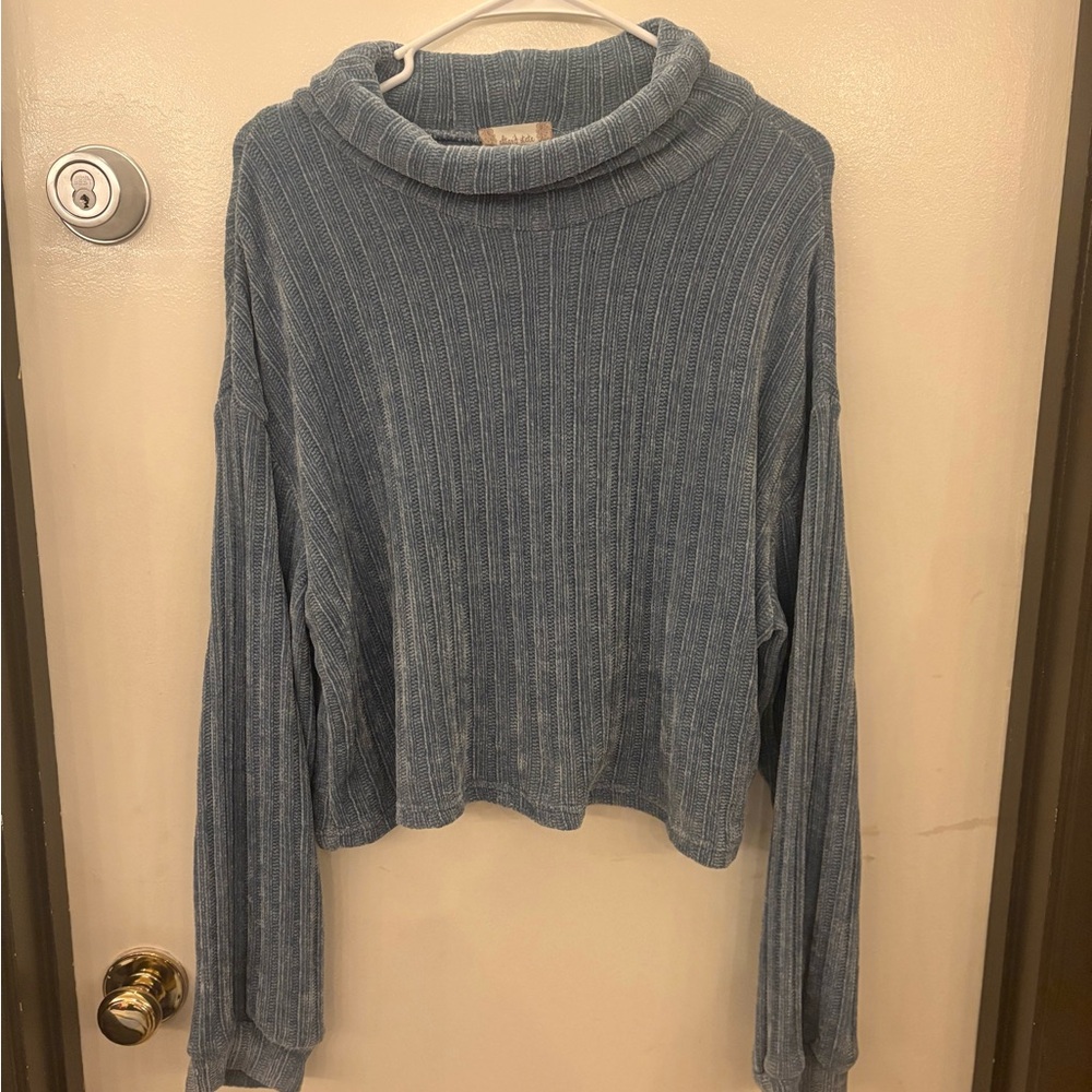 Altar'd State Blue Ribbed Cowl Neck Sweater